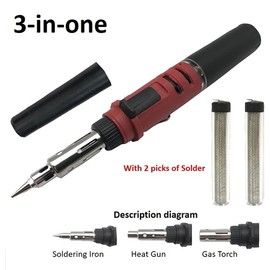 All Splendid(Red) 3 in 1 Cordless Butane Gas Soldering Iron, Welding Mini Torch, Hot Gun Blower (Gas not included) Self-Ignite, Instant Start, Rechargeable, Portable, Adjustable Flame Control