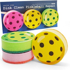 DWATAN Pickleball Cleaning Sponge Set of 3, Colorful Triple-Layer Kitchen Sponges with Scrubby Base, Fun Pickleball Gifts for Women & Men, Gift-Ready Packaging, Multi-Color