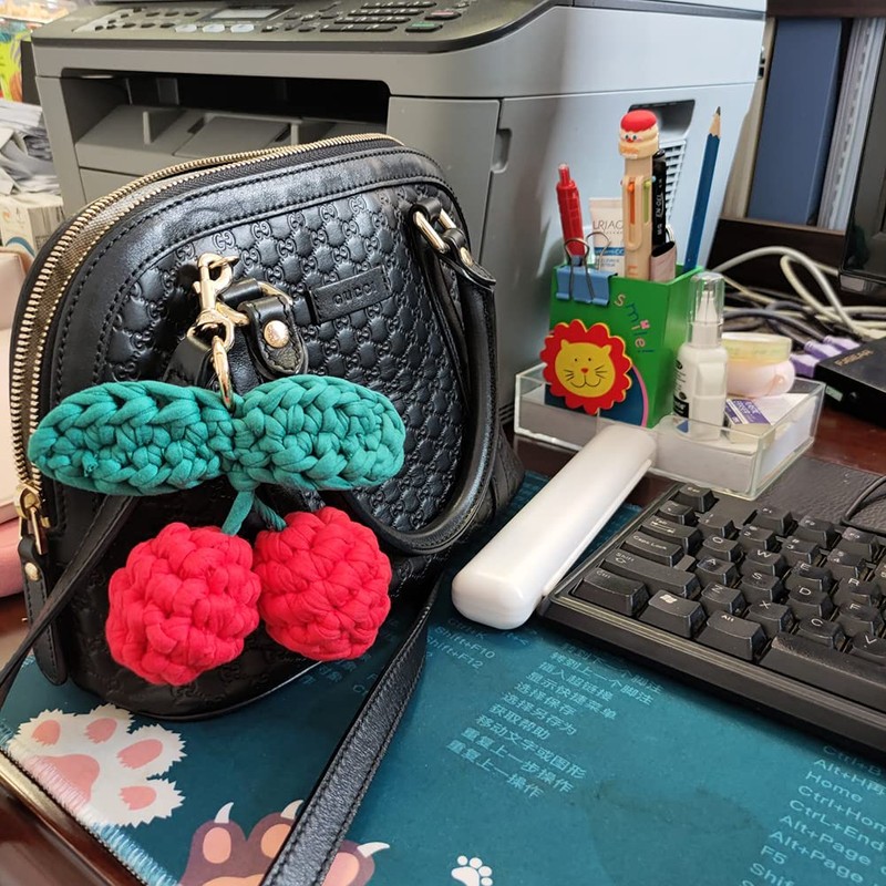 AMIORO Hand Knitted Cherry Pendant Hanging Ornament for Car Rear