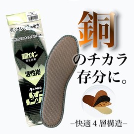 Actika Copper Ion Insole, 9.4 - 11.0 inches (24.0 - 28.0 cm), Antibacterial Ion that Sterilizes, Antibacterial, Deodorizes Shoes with the Power of Copper Ions, Braun