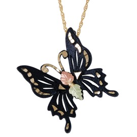 Black Butterfly Necklace, 12k Green and Rose Gold Black Hills Gold Motif, 18''