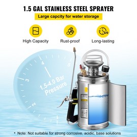 1.5Gal Stainless Steel Sprayer, Set with 16" Wand& Handle& 3.3FT Reinforced Hos - 6 L