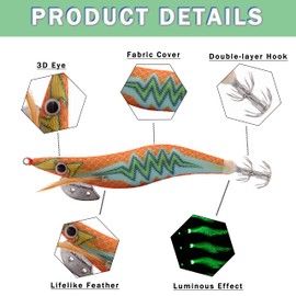 Fishing Squid Lures Kit Luminous Squid Jigs Shrimp Prawn Lures Set 5pcs Octopus Artificial Baits Assorted Colors for Freshwater Saltwater Fishing Tackle(3.0#-12cm-5pcs)