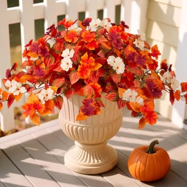INXUGAO Fake Fall Flowers Artificial for Decoration 2PCS Faux Silk Fall Flowers Plants for Outdoors Outside Planters UV Resistant Looks Real for Front Door Porch Patio Garden Decor