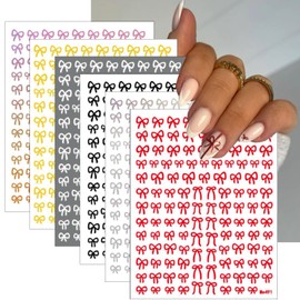 6 Sheets Bow Nail Stickers Black White 3D Self-Adhesive Nail Decals Ritual Knot Abstract Line Nail Designs Gold Red Pink Silver Golden Bows Nail Supplies for Women Girls Manicure Nail Decoration