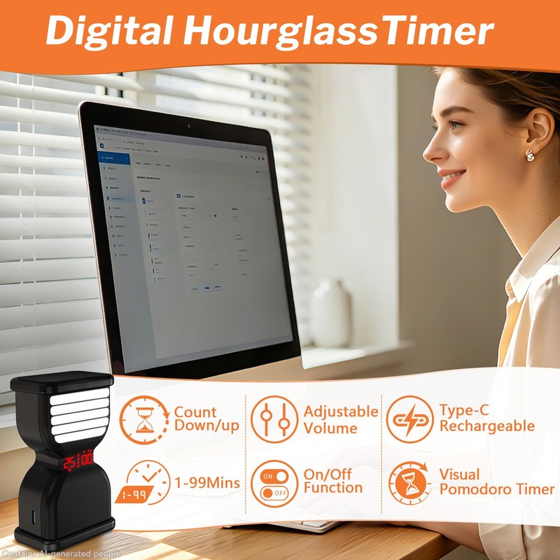 MOSTRUST Pomodoro Timer for Productivity, Visual Digital Hourglass Timer