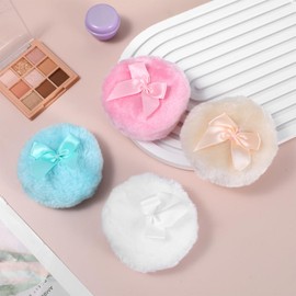 WJIAAA Large Fluffy Body Powder Puff, 4Pcs 3.5 Inch Soft Body Powder Washable Reusable Round Loose Puff for Adult 4 Color