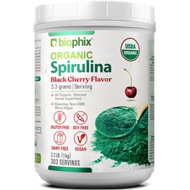 biophix Polvo De Espirulina Orgánica, 2,2 Libras, Sabor A Cereza Negra, Superalimento Rico En Proteínas Y Denso En Nutrientes, Poderoso Antioxidante  