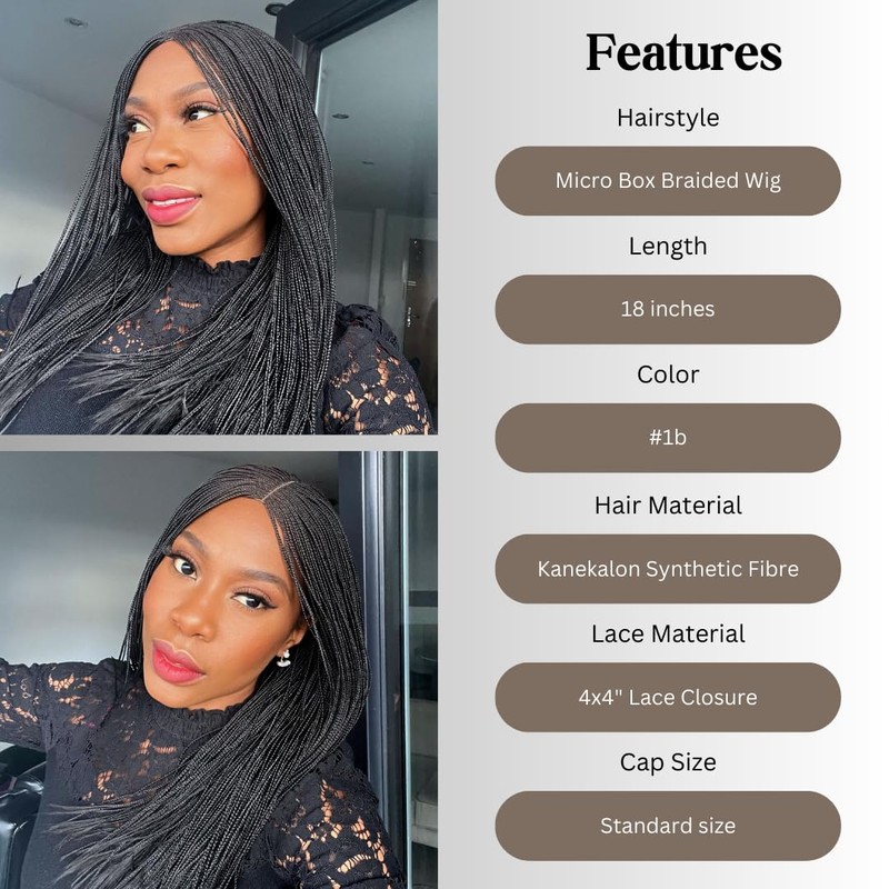UniqueBraidedWigs Micro Box Braids Wig, Handmade Box Braided Wigs, Braided