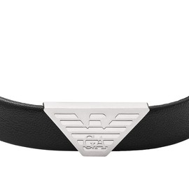 EMPORIO ARMANI EGS2985040 Men's Bracelet Logo Badge Leather Black, Leather, No gemstone