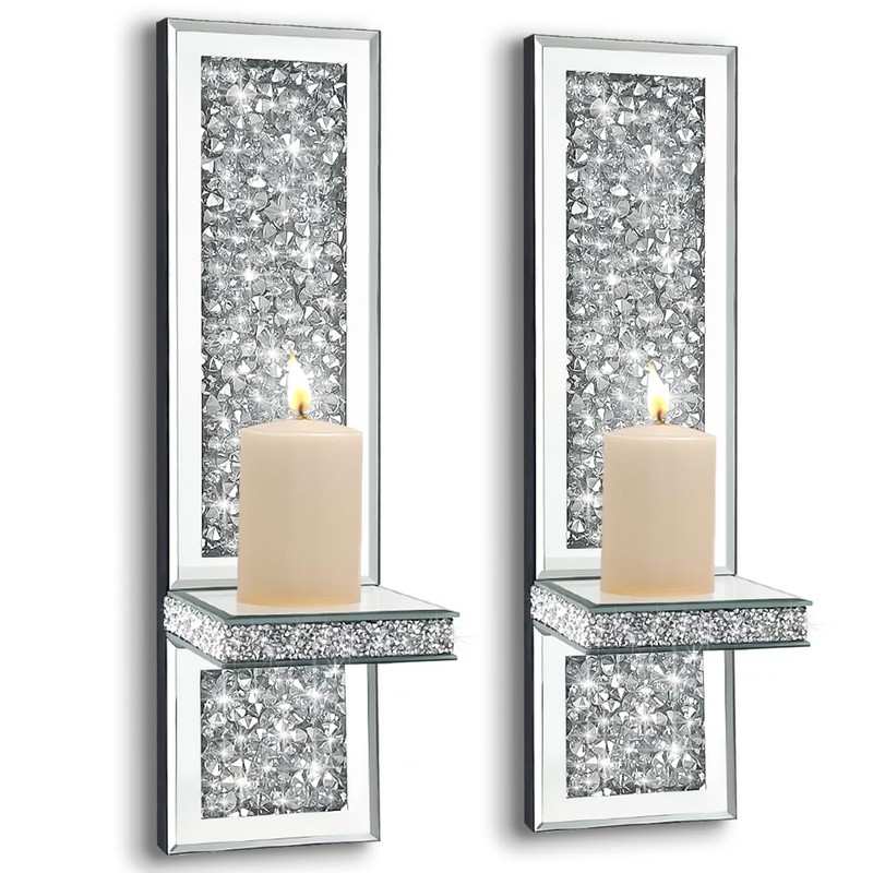 Pibeyer Crystal Crush Diamond Wall Candle Holder Set of 2,