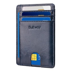 Buffway Slim Minimalist Front Pocket RFID Blocking Leather Wallets for Men and Women - Alaska Blue
