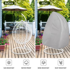 Easy-Going Patio Egg Chair Cover, UV Resistant Waterproof Swing Hanging Egg Chair Cover with Zipper, Outdoor Wicker Single Seat Egg Chair Cover, Grey