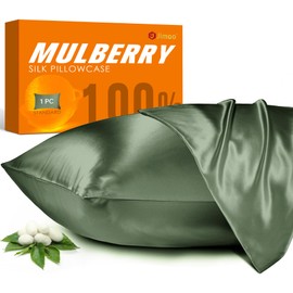 100% Mulberry Silk Pillowcase for Hair and Skin, 22 Momme Natural Silk Pillow Case with Zipper, Both Sided Pure Silk Pillow Cover for Women Mom Men (Matcha, King 20''×36'')