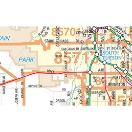 Metropolitan Tucson Arterial and Collector Streets ZIP Codes Full-Size Wall Map Dry Erase Ready-to-Hang
