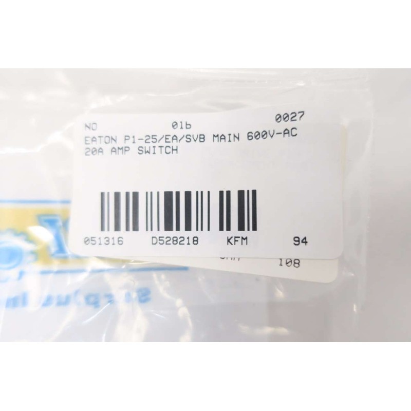 NEW EATON P1-25/EA/SVB MOELLER 600V-AC 20A AMP MAIN SWITCH D528218