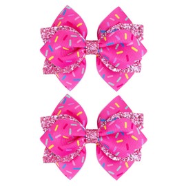 4 Inch Glitter Sprinkle Confetti Birthday Hair Bow Clips for Girls - IKOLA Handmade Grosgrain Ribbon Bows | Non-Slip Alligator Barrettes Hair Accessories for Birthday, Ice Cream & Candy Party
