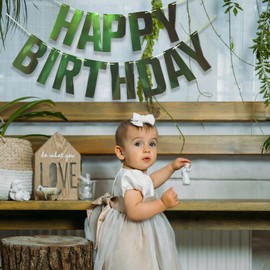 WEIKA Pre-Strung Happy Birthday Banner - NO DIY - Green Birthday Sign, Happy Birthday decorations for Men and Women