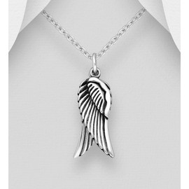 Guardian Angel Wing Silver Pendant Necklace (Small) for Women/Men/Unisex/Teenager/Girls/Boys On 18 Inch Chain - 925 Sterling Silver Size: 8mm W X 26mm H - Weight: 2.10 Grams