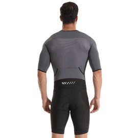 Wulibike Men's Trisuit Short Sleeve Triathlon Suit,Breathable and Quick Drying Mens Triathlon Tri Suit，Cycling Suit Mens Grey L