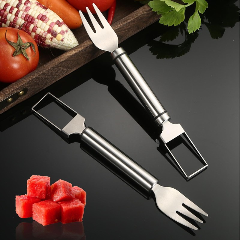 2pcs Stainless Steel Fruit Cutter, Watermelon Fork Slicer Cutter, 2