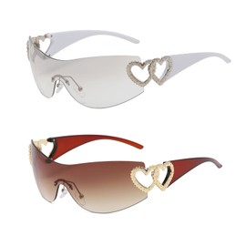 YAMEIZE Trendy Y2K Wraparound Heart Sunglasses - for Women Men Stylish Rimless Wrap Around Oversized Black Glasses Cycling Driving Shopping Outdoor…