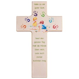 Fritz Cox - Children's Wooden Cross: 'Gott beschütze Me' (Brown, 20 cm)