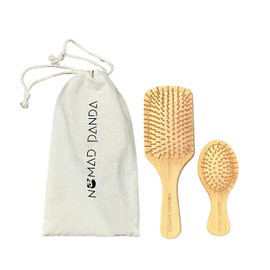 Natural Bamboo Hair Brush Set, Standard Bamboo Hair Brush Wood & Travel Brush. Sustainable, Biodegradable Hair Brush Set. Portable Hair Massage Brush for All Hair Types