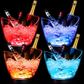 Umigy 4 Pcs LED Ice Buckets 2L Clear Plastic Beer Buckets LED Light Beer Buckets RGB Colors Changing Cooler Bucket Plastic Ice Bucket with Stand Ice Container for Party Home Bar KTV Clubs