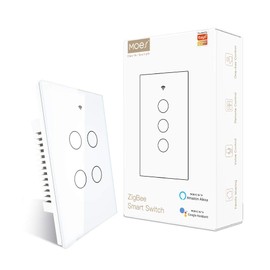 MOES ZigBee Smart Touch Wall Light Switch,Requires Tuya ZigBee Hub,No Neutral Wire/N+L Wiring,No Capacitor,Smart Life Tuya 2/3 Way Remote Control, Work with Alexa Google Home, 2MQTT,4 Gang White
