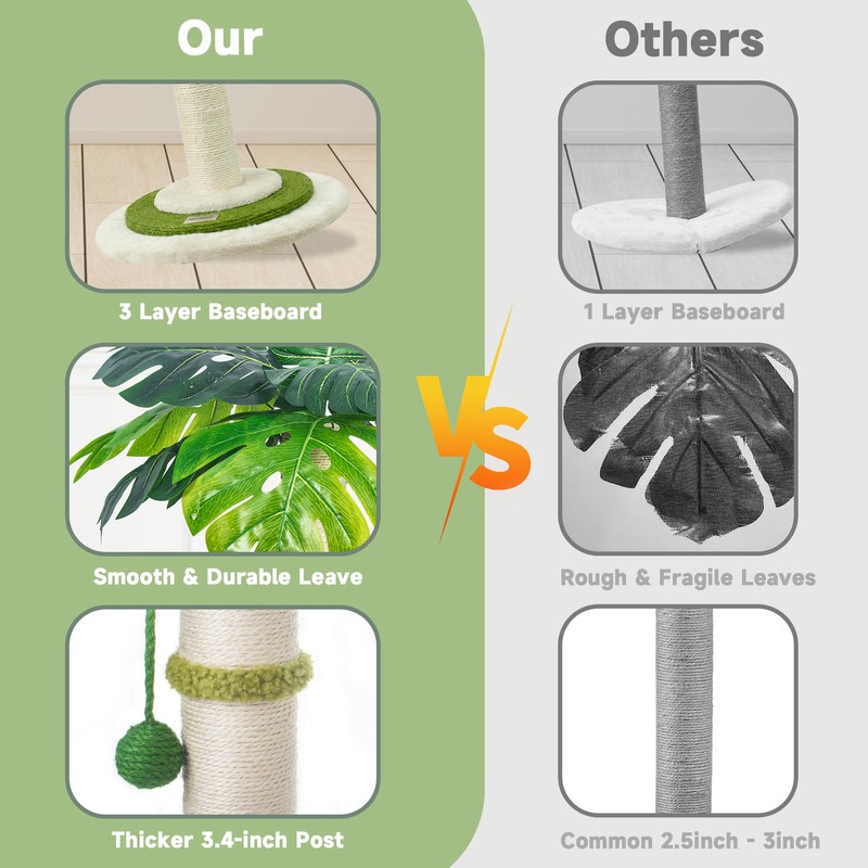 Meowoou Cat Scratching Post for Space-Saving,35” Tall Modern Monstera 3
