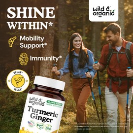 Wild & Organic Turmeric and Ginger Supplement Capsules - Mobility & Immune Support - Ginger and Turmeric Supplements with Black Pepper - 30 Days of Supply - Vegan, No Fillers, Non-GMO - 60 Count
