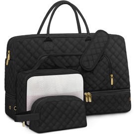 3 Pack Travel Duffle Bag, Weekend Bags for Women with Shoe Compartment, Large Toiletry Personal Item Travel Carry on Bags with Wet Pocket, Gym Overnight Hospital Bag for Delivery Business Black