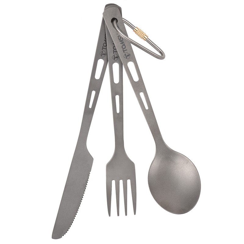 TOMSHOO Titanium 3 Piece Cutlery Set Lightweight Spoon Fork Cutter