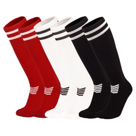 YMYDYFC Kids Soccer Socks Toddler Boys Girls Athletic Youth Knee High Socks 4-12Years Red/Black/White-Black_3pack Medium（8-12Years）
