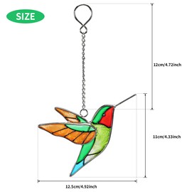 MYCRLIFE Handmade Stained Glass Hummingbird Hanging Ornament - Colorful 4.3x4.9 Inch Window/Garden Decor for Mom, Grandma, Mother's Day - Patio, Home, Wedding Decorations (Yellow Wing)