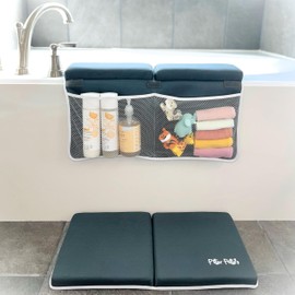 Baby Bath Kneeler and Elbow Rest Pad Set Made of Neoprene & Foam - Non Slip Cushioned Bath Kneeling Pad for Bathing Baby with XL Compartments for Bath Toy Storage for Tub