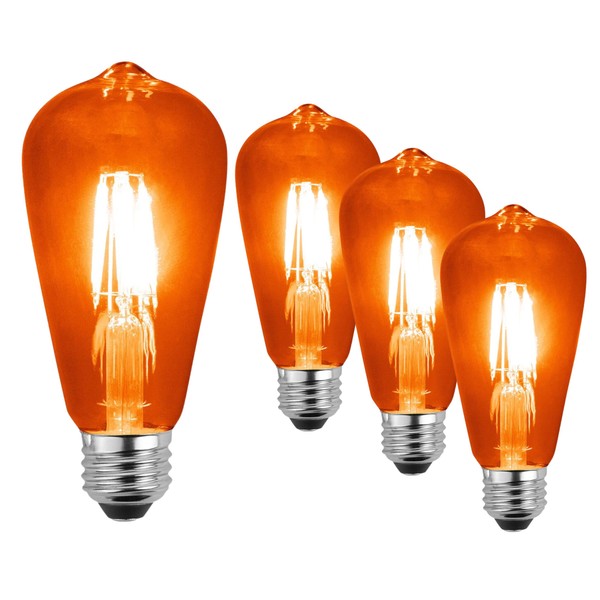 SLEEKLIGHTING LED 4Watt Filament ST64 Orange Colored Light Bulbs – UL Listed, E26 Base Lightbulb – Energy Saving - Lasts for 25000 Hours - Heavy Duty Glass - 4 Pack