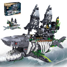 Shark Pirate Ship Building Block, Black Pearl Ship Toys, Sailboat Model Home Office Decor, Ideal Children's Day Birthday Gifts for Adult Kids Ages 8+(1151PCS)