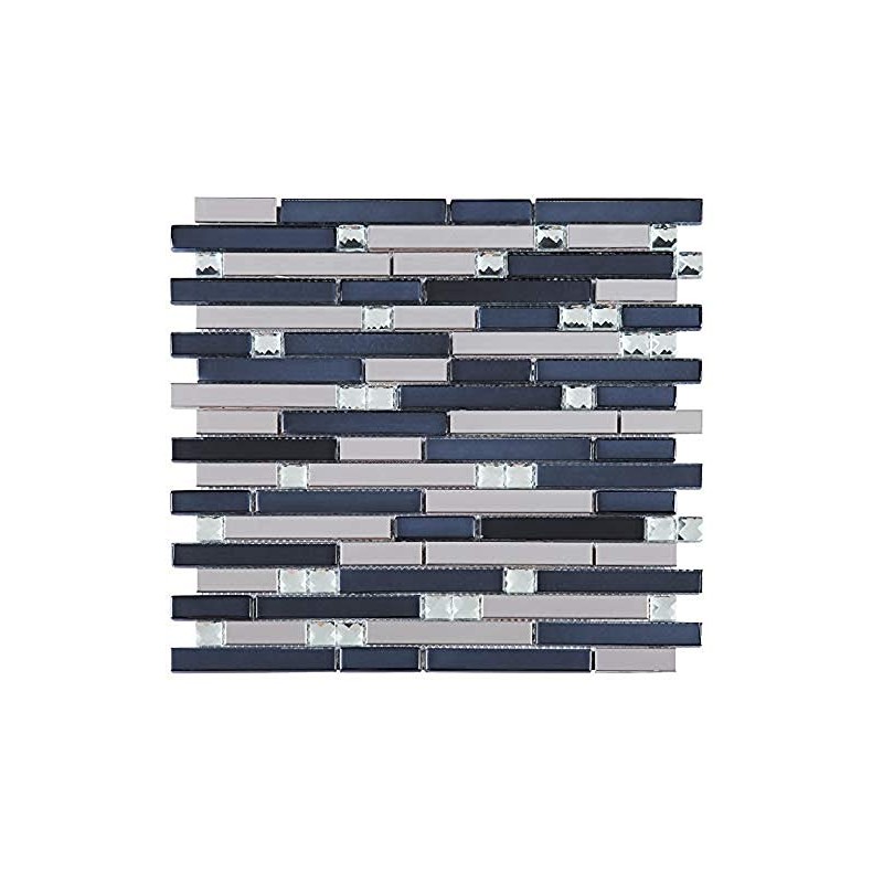 Silver Stainless Steel and Glass Diamond Mosaic Tile Black Silver