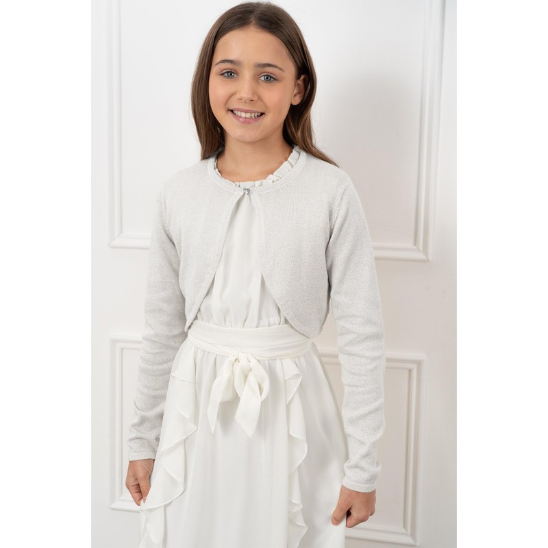 Bolerose Girls' Long-Sleeved Bolero Sparkle Cardigan - Bright silver