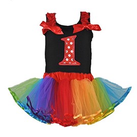 Rainbow Tulle Tutu with Polka Dot Age Number Birthday Tank Top Outfit (Age 1-RB)