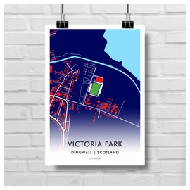 GroundDesigns ROSS COUNTY FC Football Gift VICTORIA PARK Stadium Art Map Unframed A3 Print RCFC