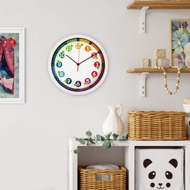 K&L Wall Art Silent Children's Wall Clock Learning Clock for Girls and Boys Children's Wall Clock 30 cm Diameter (Rainbow)