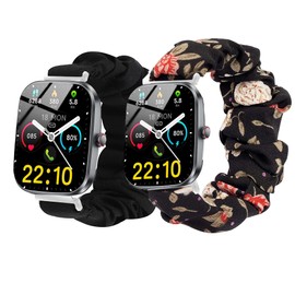 Compatible with Kuizil Smart Watch Band, Fabric Elastic Scrunchie Elastic Watch Band Women Cute Replacement Straps Compatible for Kuizil T70 1.91" Smartwatch (for Kuizil T70, 2 Pack-Black+Black