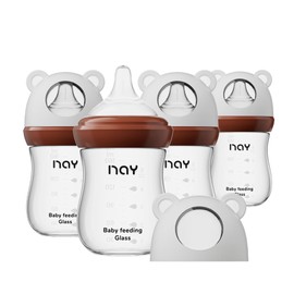 yanyoyo Natural Glass Baby Bottle for Breastfeeding Babies, 5.4oz Anti-Colic Baby Bottle with Natural Response Nipple(S), Clear, Wide Neck, 4 Pack, 1 Months+