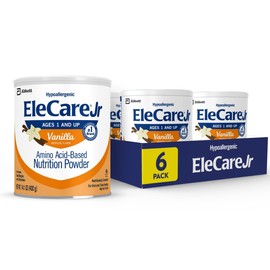 EleCare EleCare Jr Amino Acid-Based Nutrition Powder, Complete Nutrition for Ages 1 and Older With Food Allergies, Vanilla, 14.1-oz Can, Pack of 6
