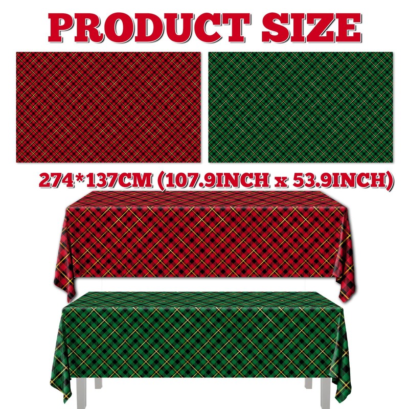 OGMOGKW Buffalo Plaid Plastic Tablecloth,2Pcs Red and Green Plaid Tablecloth,
