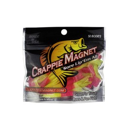 Leland's Lures, Crappie Magnet 50-Pack Split-Tail Grub Body Pack, Freshwater Fishing Equipment and Accessories, Pink/Chartreuse
