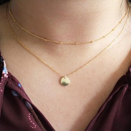 SUFOPE Layered Necklace for Women 14K Gold Plated Dainty Trendy Satellite Link Chain Coin Disc Pendant Necklace Different Length Adjustable Choker Necklace Jewelry Gifts for Women